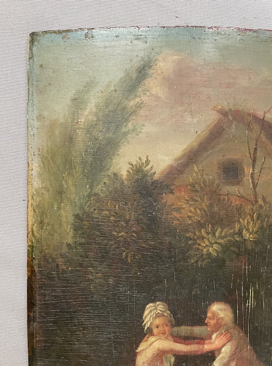 Scène Grivoise Au Jardin, Huile Sur Panneau-photo-2