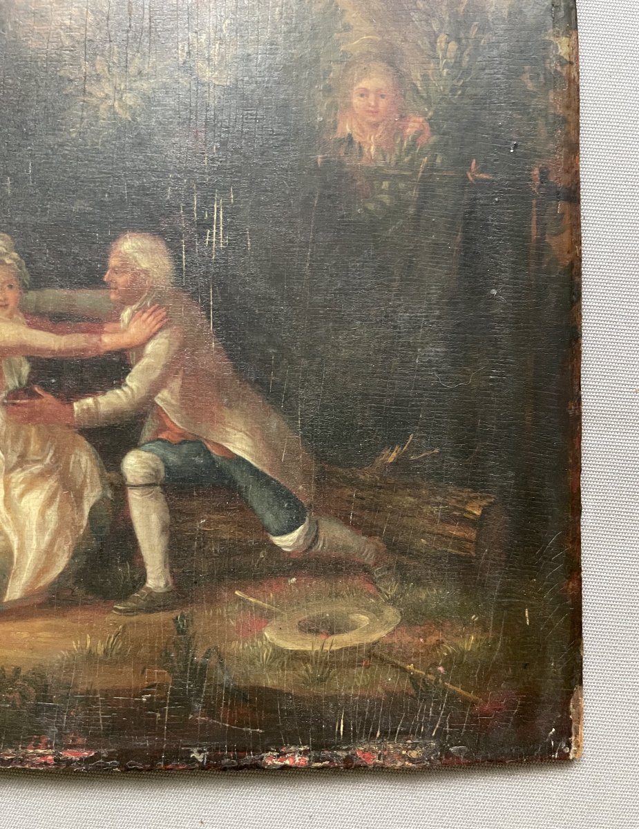 Scène Grivoise Au Jardin, Huile Sur Panneau-photo-4
