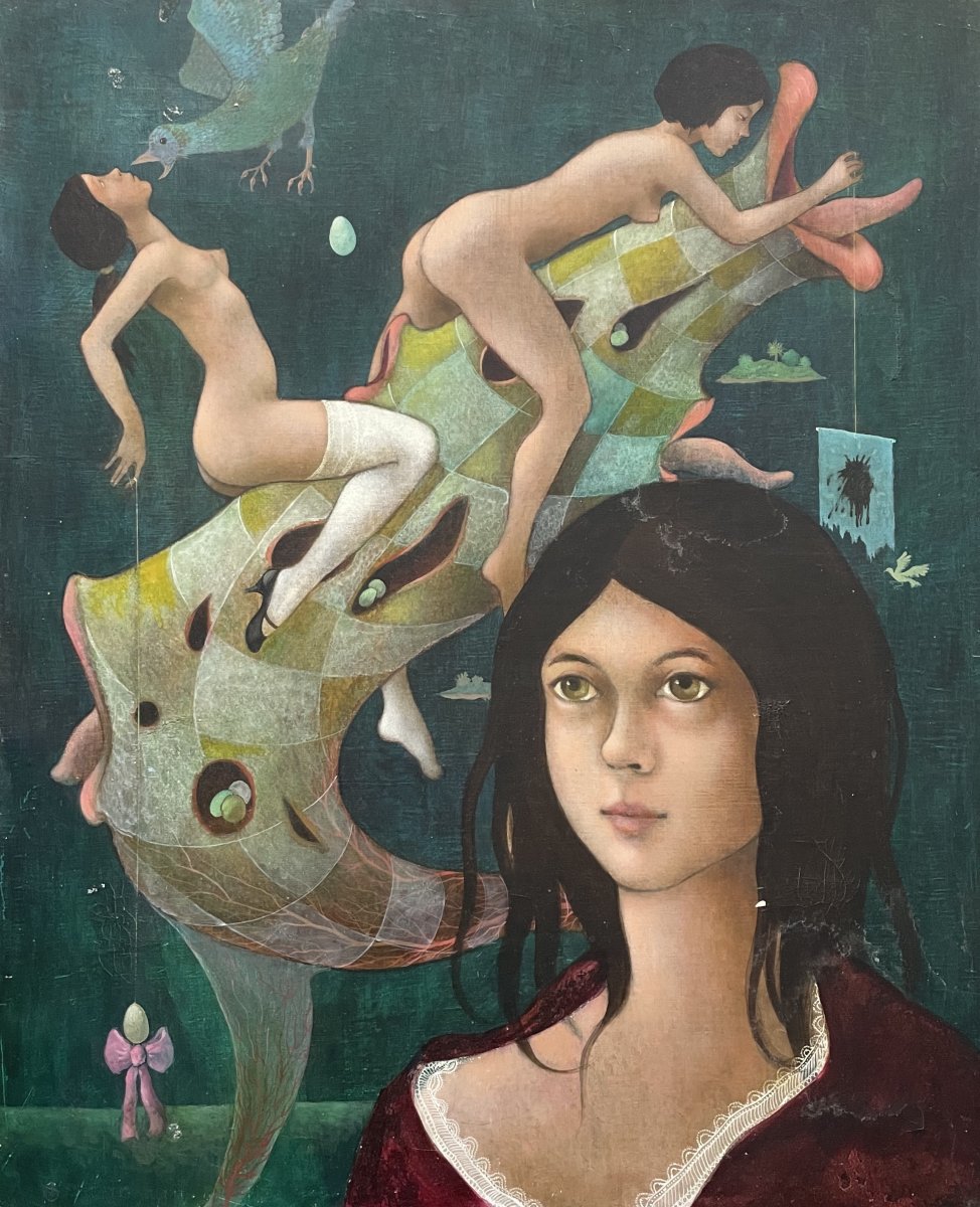 Surrealist School, Oil On Canvas-photo-2