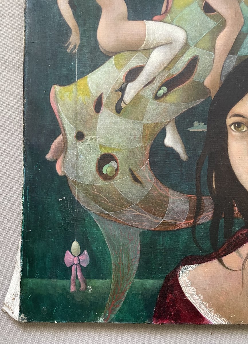 Surrealist School, Oil On Canvas-photo-2