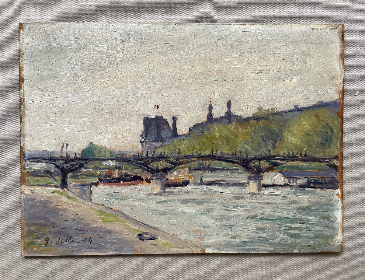 Le Louvre Et Le Pont Des Arts, Huile Sur Panneau Datée 1904, Signature à Identifier-photo-2