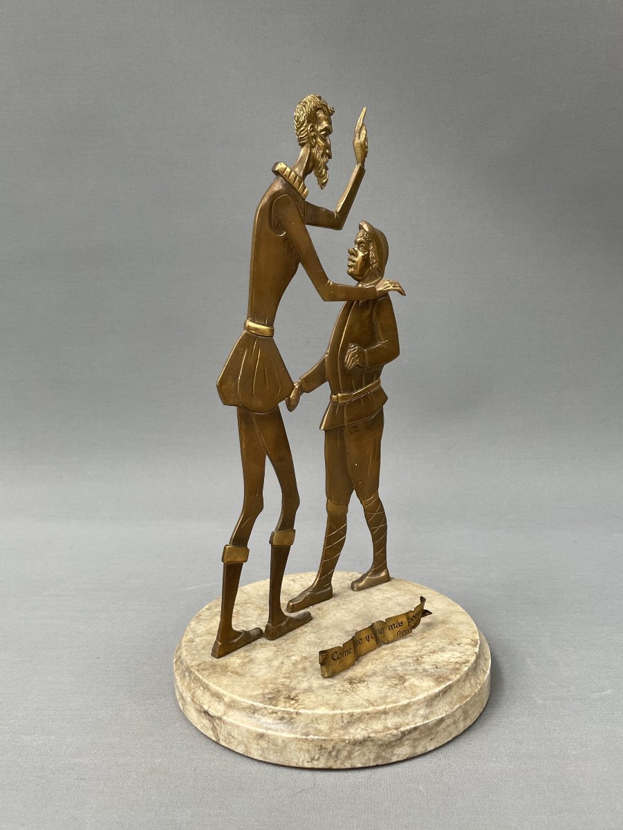 Don Quichotte Et Sancho Panza, Sculpture Bronze Doré-photo-2