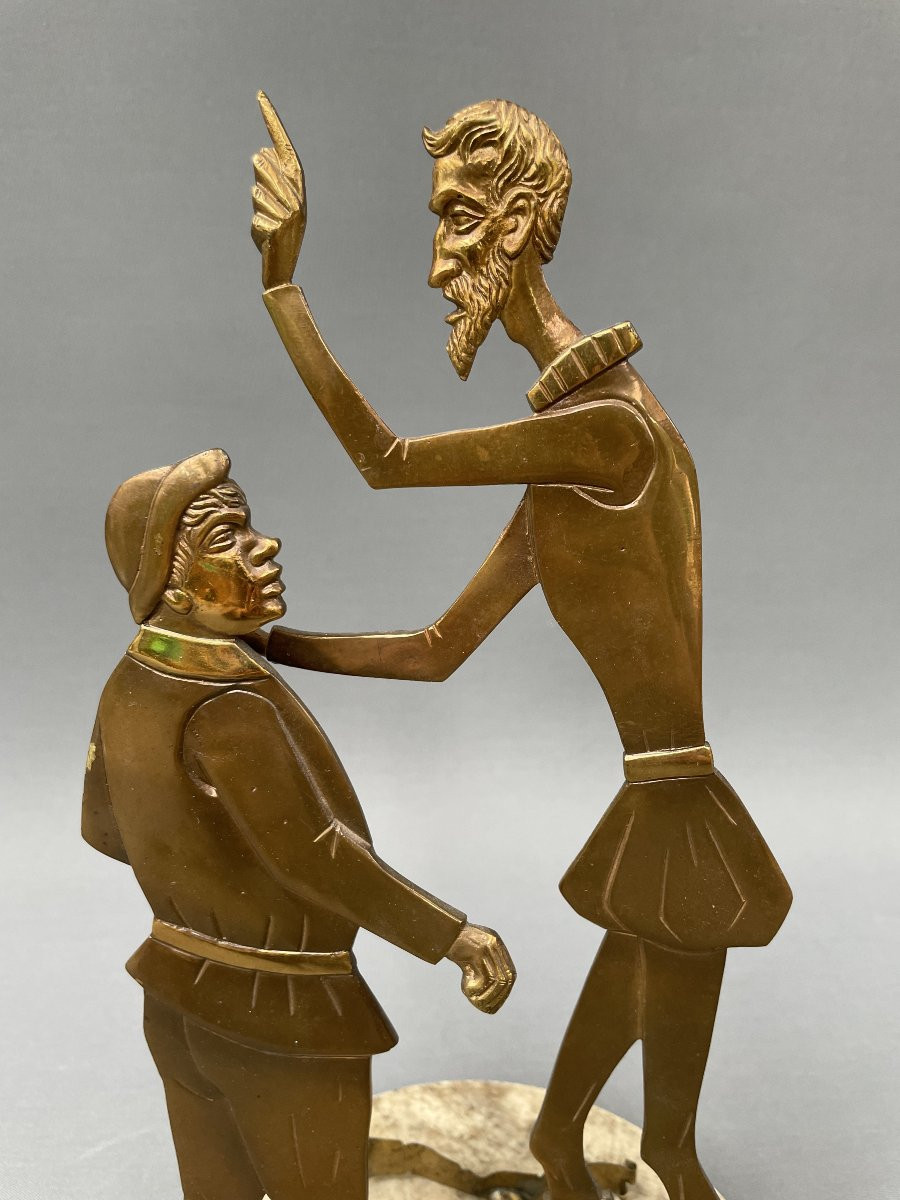 Don Quichotte Et Sancho Panza, Sculpture Bronze Doré-photo-4