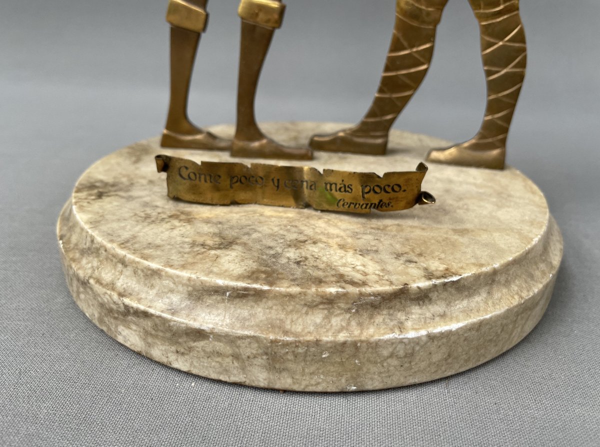 Don Quichotte Et Sancho Panza, Sculpture Bronze Doré-photo-1