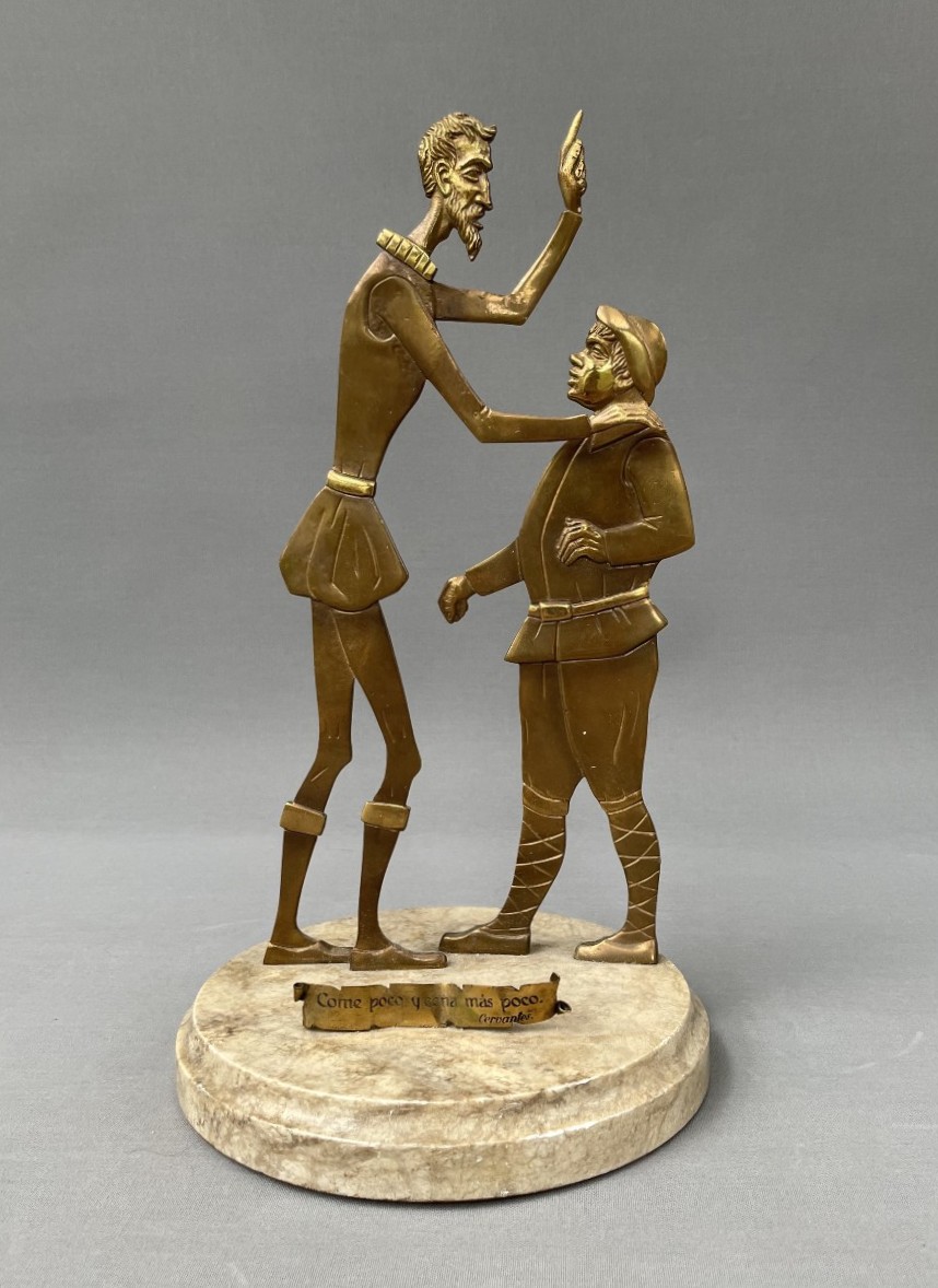 Don Quichotte Et Sancho Panza, Sculpture Bronze Doré