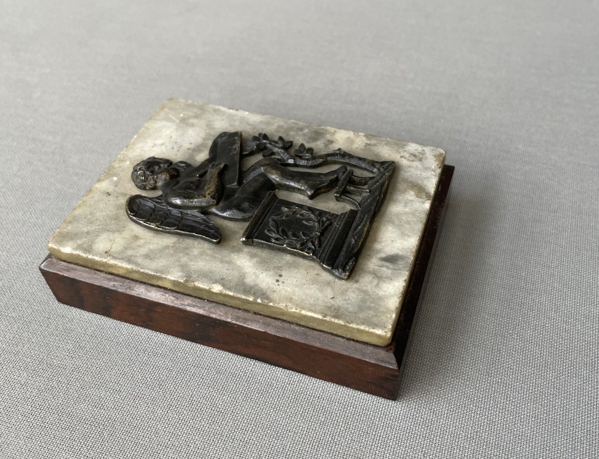 Putti, Angelot, Plaque En Bronze Ou Laiton-photo-2