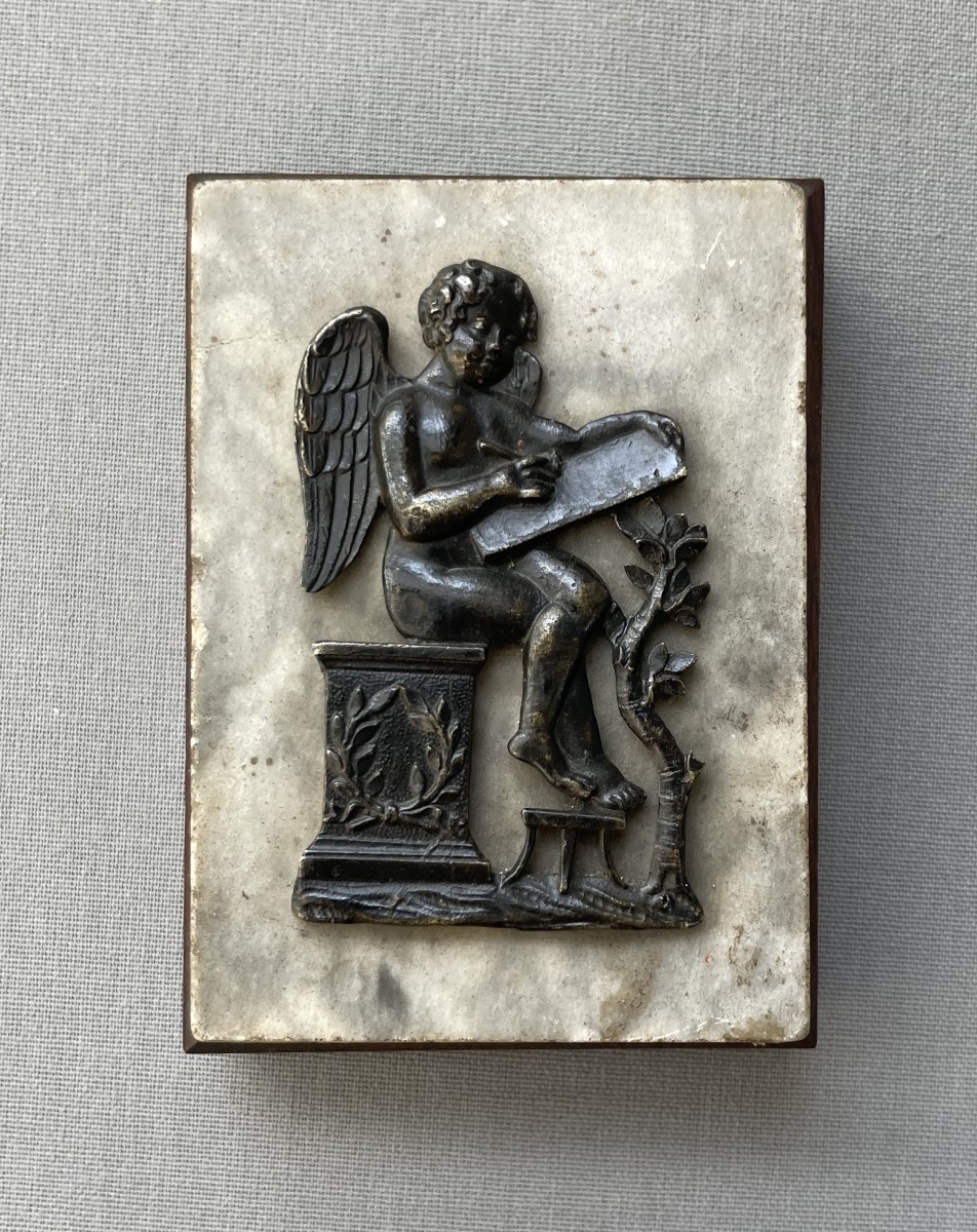 Putti, Angelot, Plaque En Bronze Ou Laiton