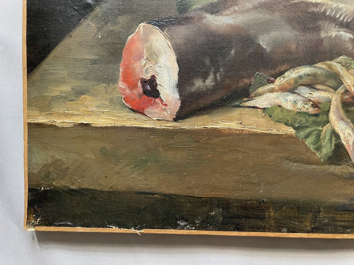 Still Life With Fish, Oil On Canvas To Be Restored, Large Format-photo-2