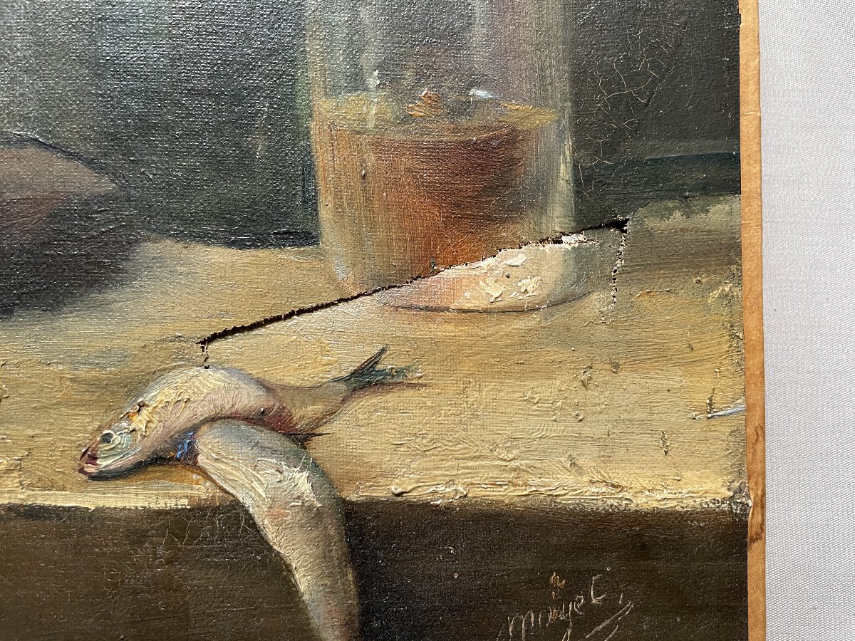 Still Life With Fish, Oil On Canvas To Be Restored, Large Format-photo-3