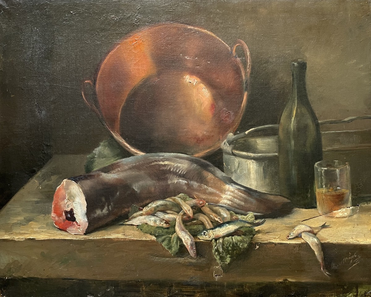 Still Life With Fish, Oil On Canvas To Be Restored, Large Format