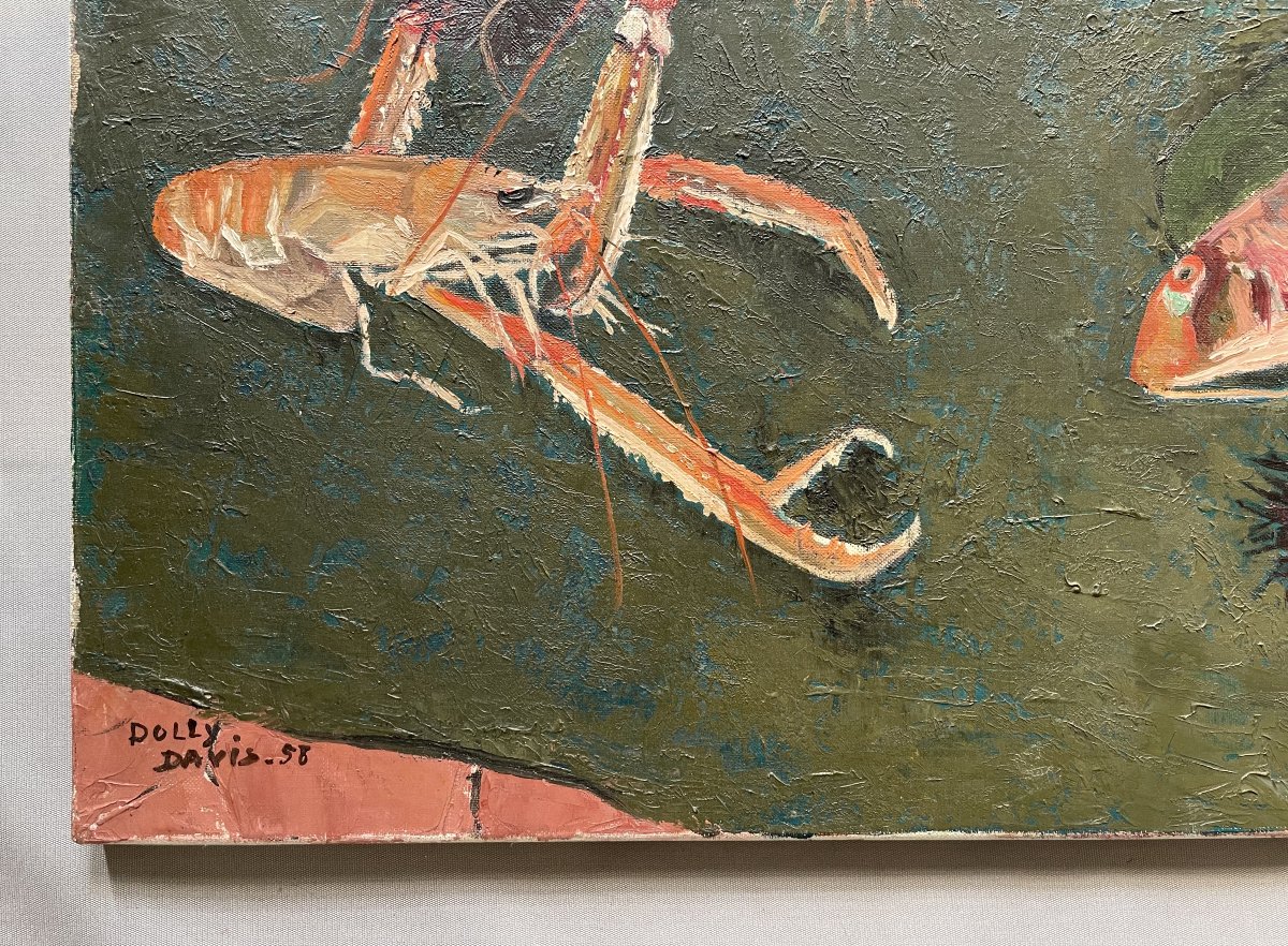 Dolly Davis, Nature Morte Aux Crustacés, Huile Sur Toile, Grand Format-photo-3