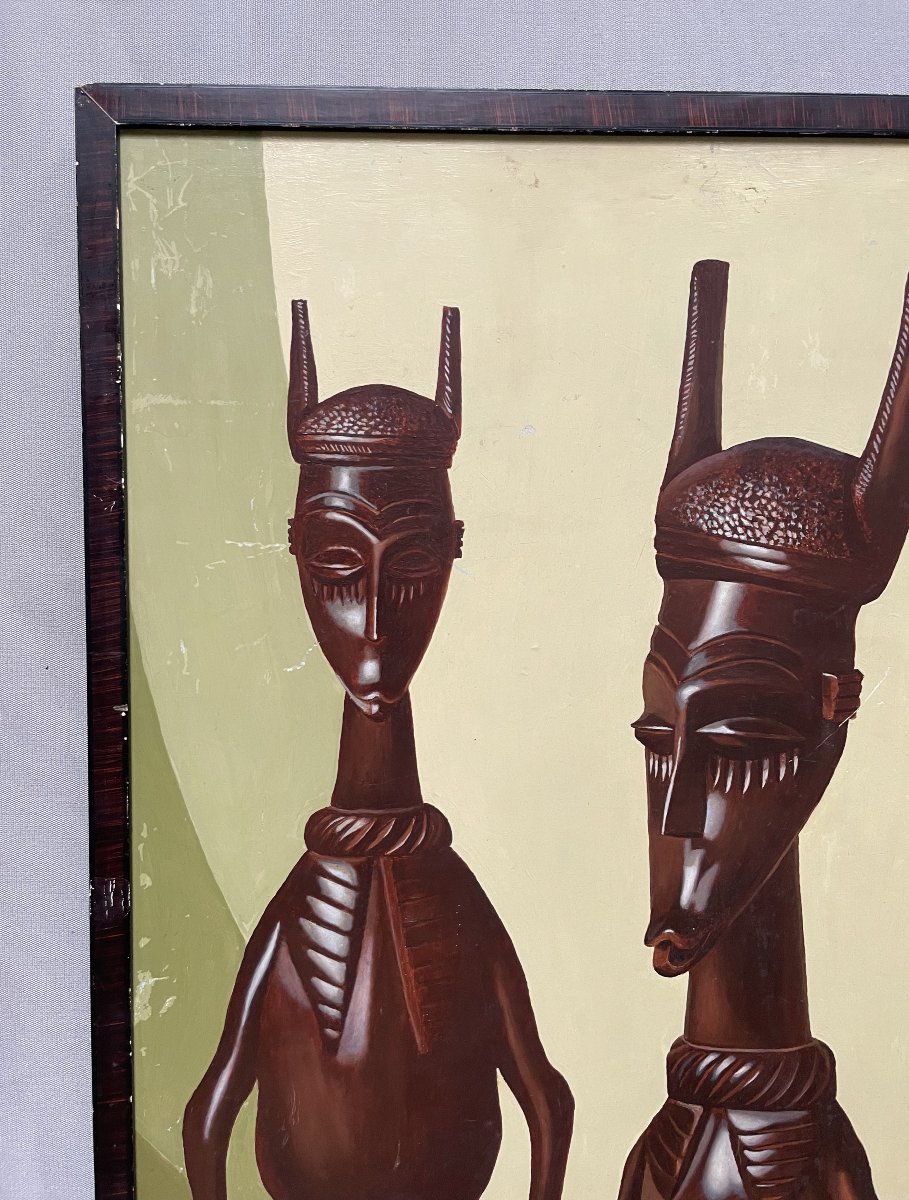 Nature Morte Aux Fétiches Africains, Huile Sur Panneau, 1974-photo-3