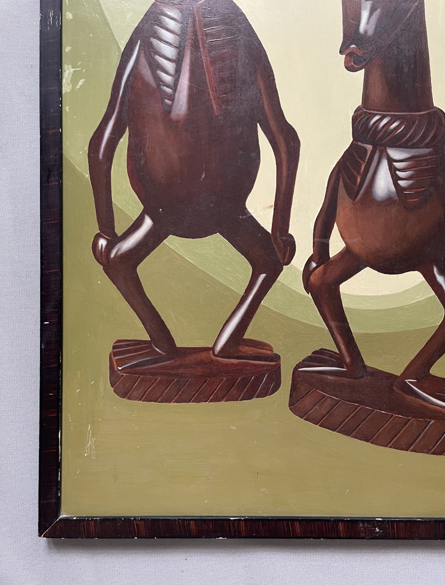 Nature Morte Aux Fétiches Africains, Huile Sur Panneau, 1974-photo-4