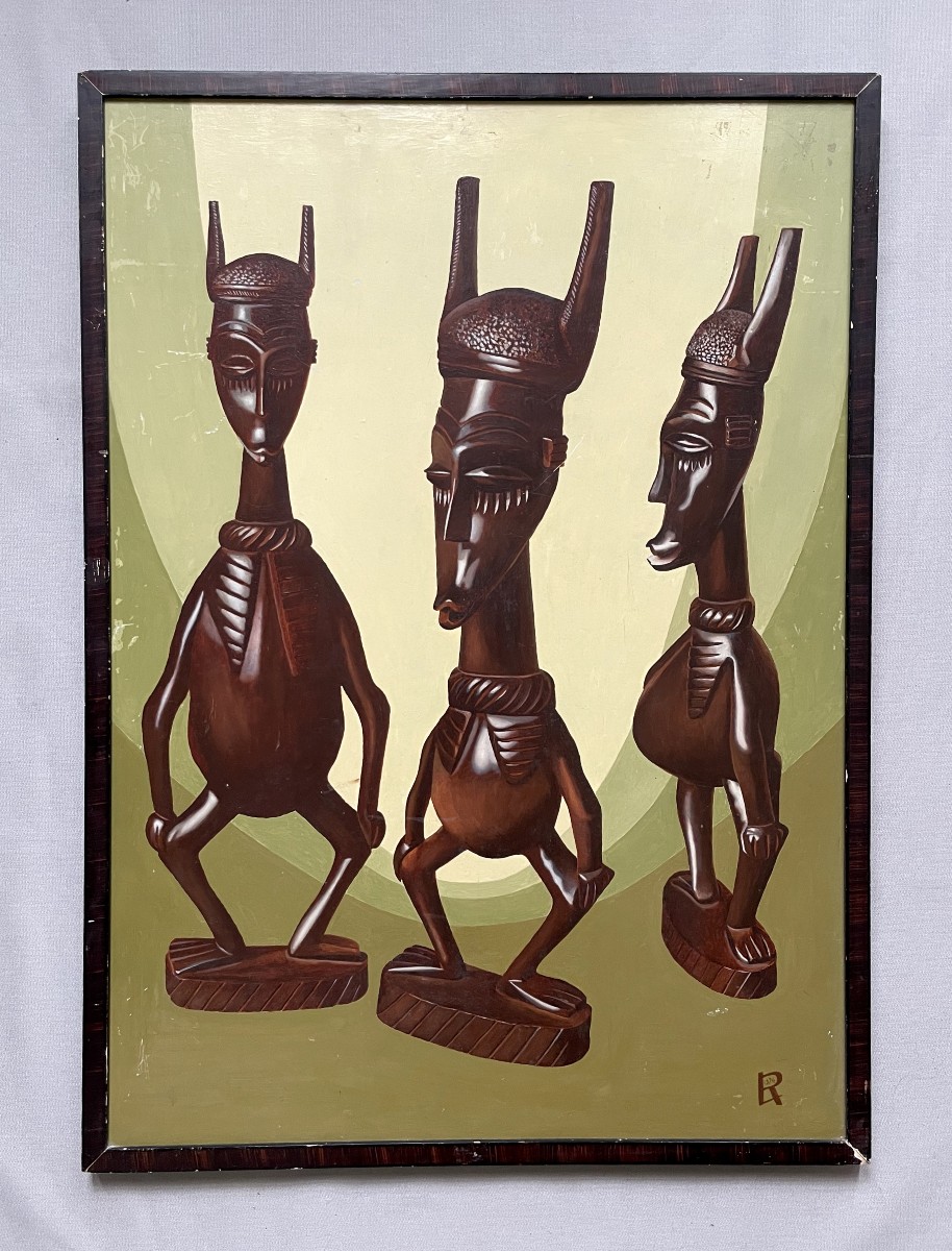 Nature Morte Aux Fétiches Africains, Huile Sur Panneau, 1974