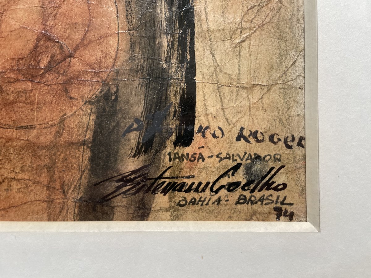 Portrait, Bahia, Brazil, 1974, Mixed Media, Signature To Be Identified-photo-3