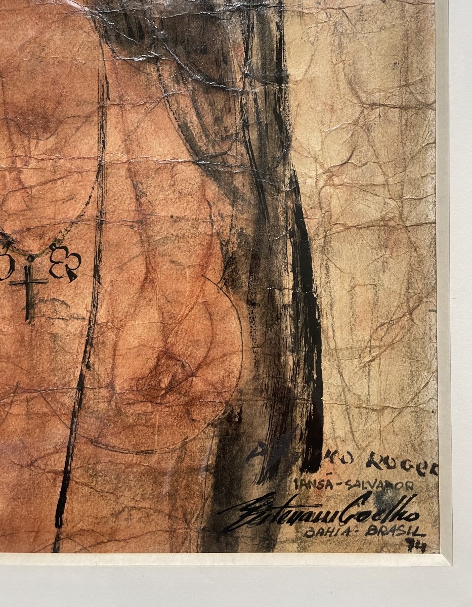 Portrait, Bahia, Brazil, 1974, Mixed Media, Signature To Be Identified-photo-2