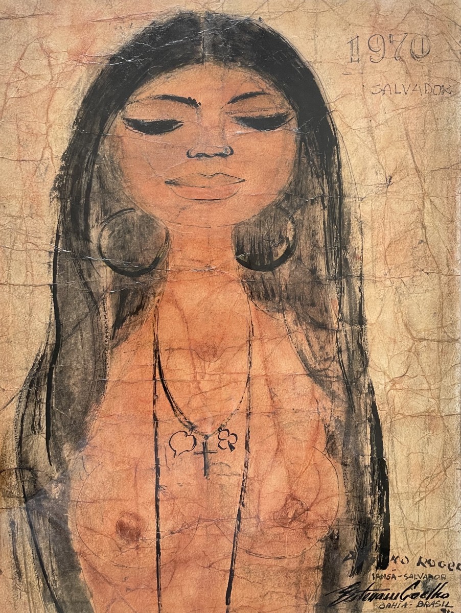 Portrait, Bahia, Brazil, 1974, Mixed Media, Signature To Be Identified