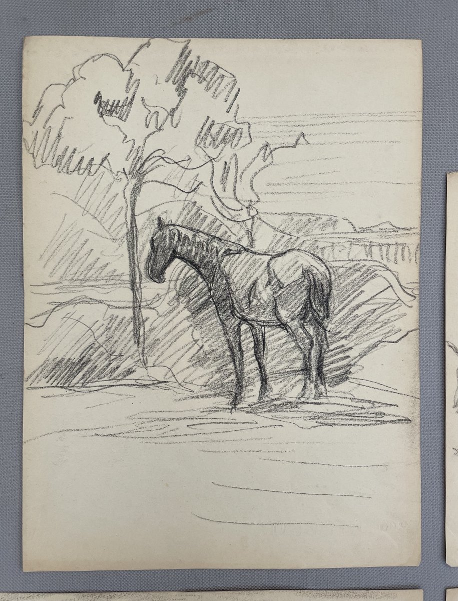 Horse, Figures, Landscapes, 4 Chalk Studies-photo-2