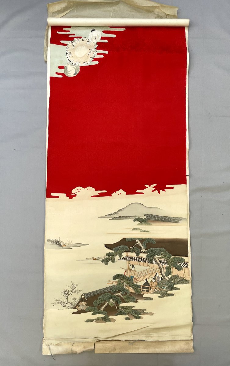 Peinture Sur Soie Rehaussée De Broderies, Japon-photo-2