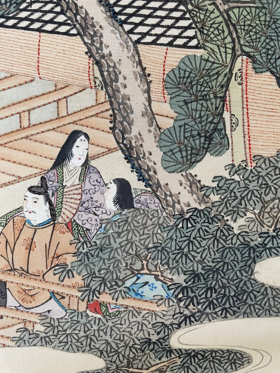 Peinture Sur Soie Rehaussée De Broderies, Japon-photo-4
