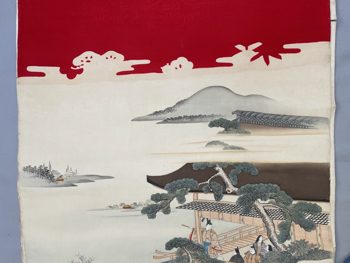 Peinture Sur Soie Rehaussée De Broderies, Japon-photo-2