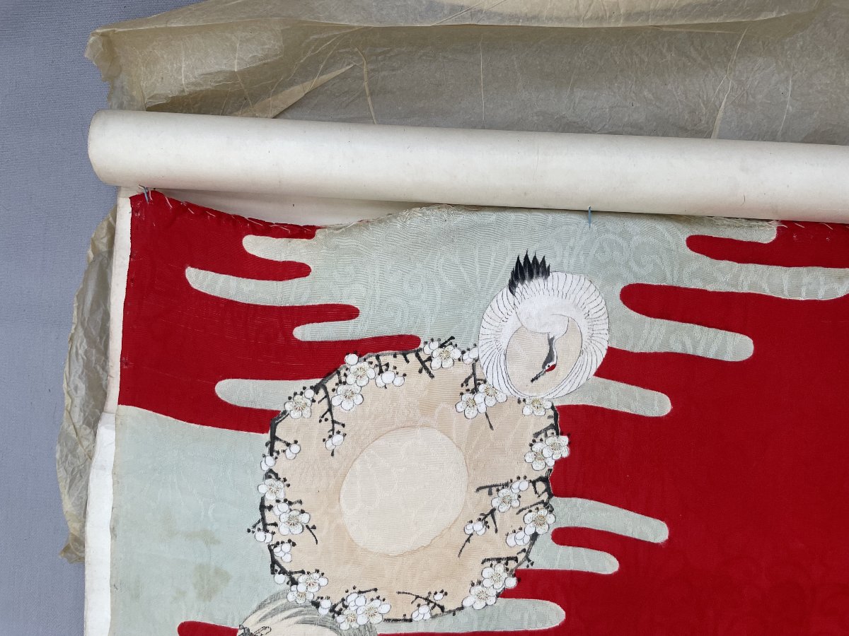 Peinture Sur Soie Rehaussée De Broderies, Japon-photo-3
