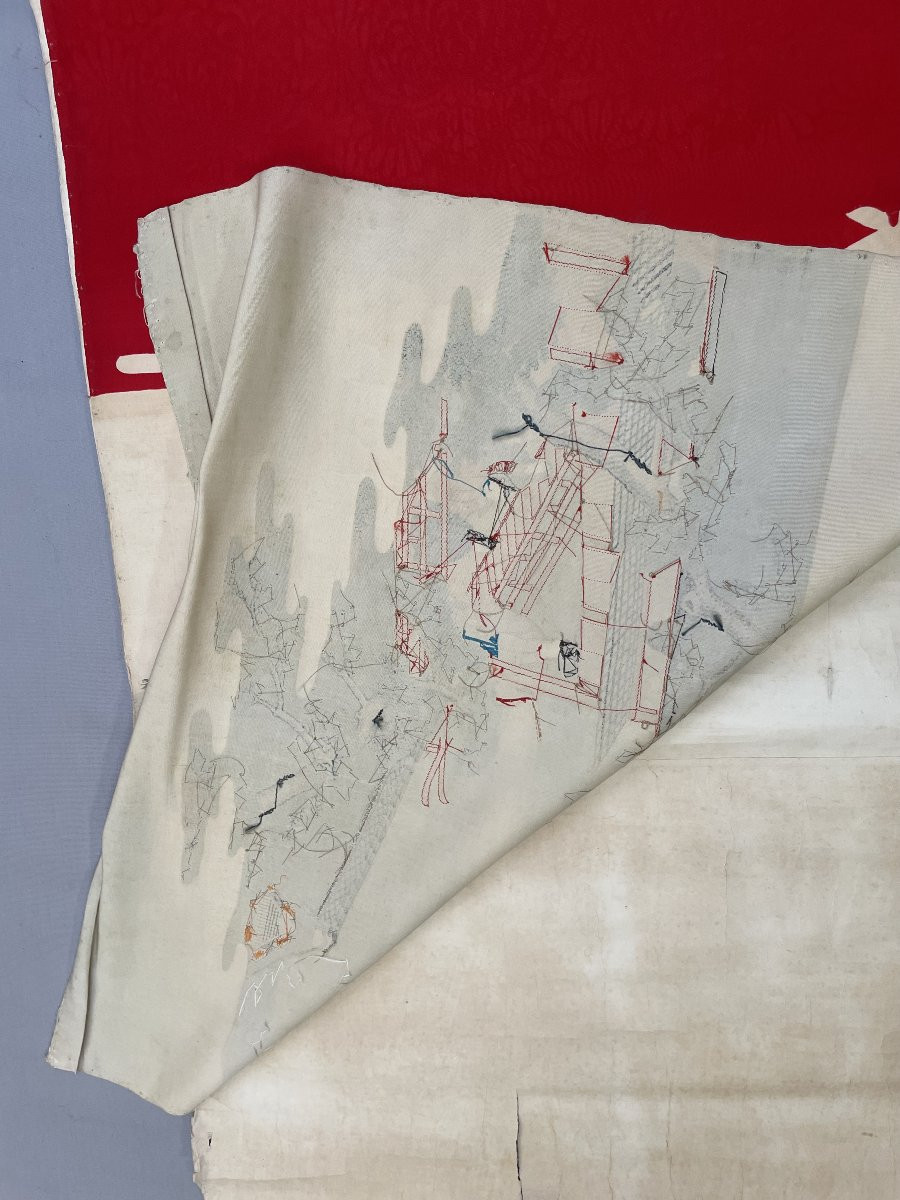 Peinture Sur Soie Rehaussée De Broderies, Japon-photo-4