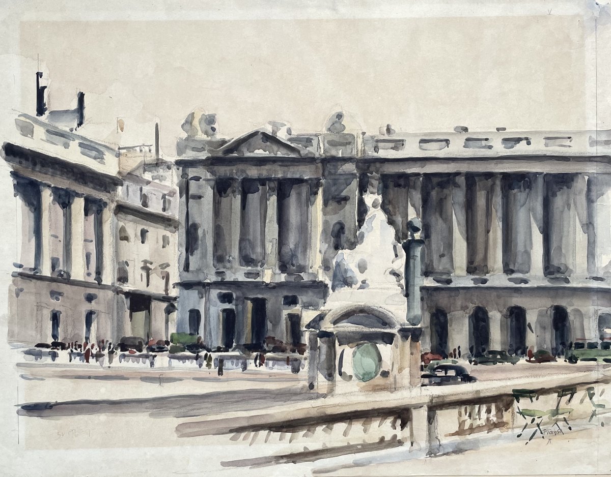 The Hôtel De La Marine, Paris, Signed And Dated Watercolor (19)50-photo-2