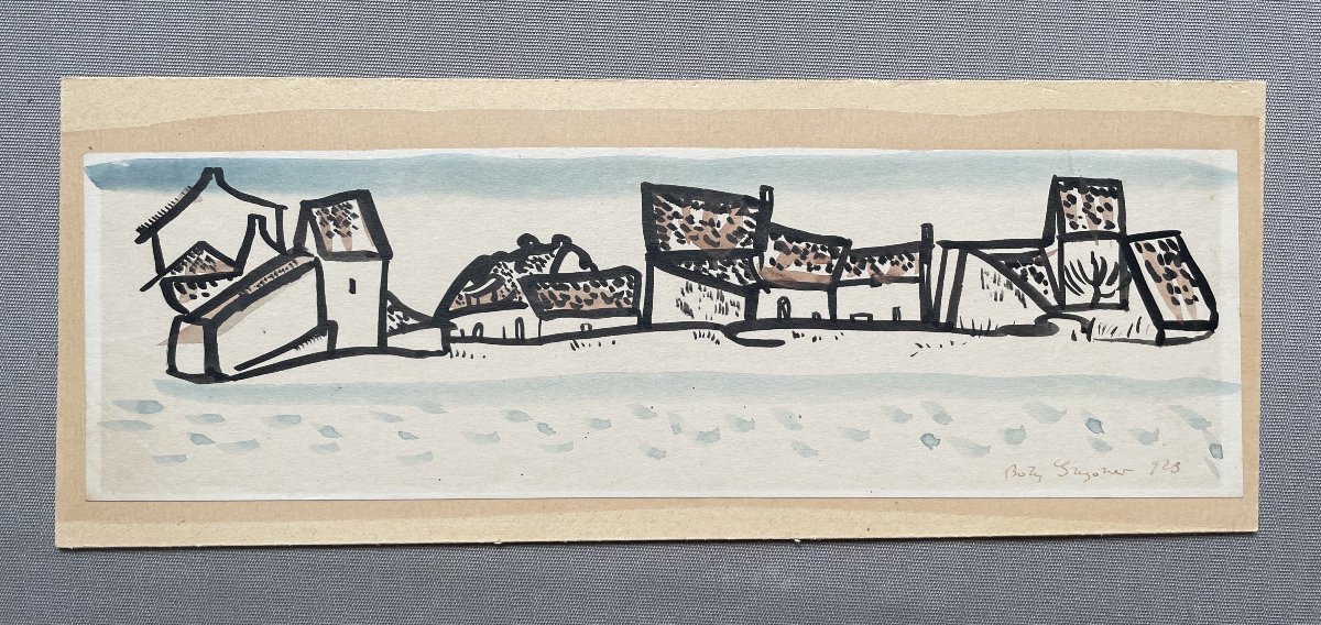 Village, Watercolor, Signature To Identify-photo-2