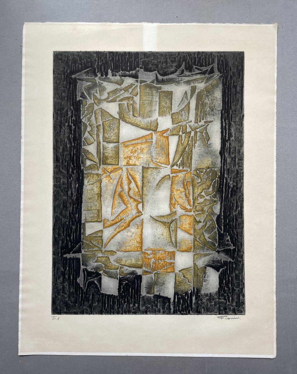 Marcel Fiorini, Abstraction, Gravure Couleur, Epreuve d'Artiste-photo-2