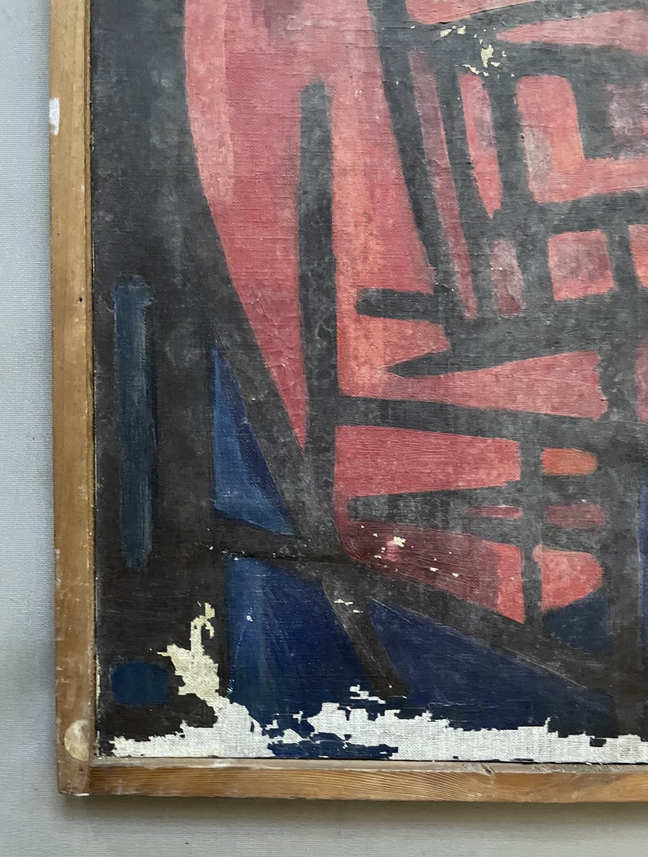 Abstraction, huile sur toile à restaurer, Monogramme JLP-photo-2