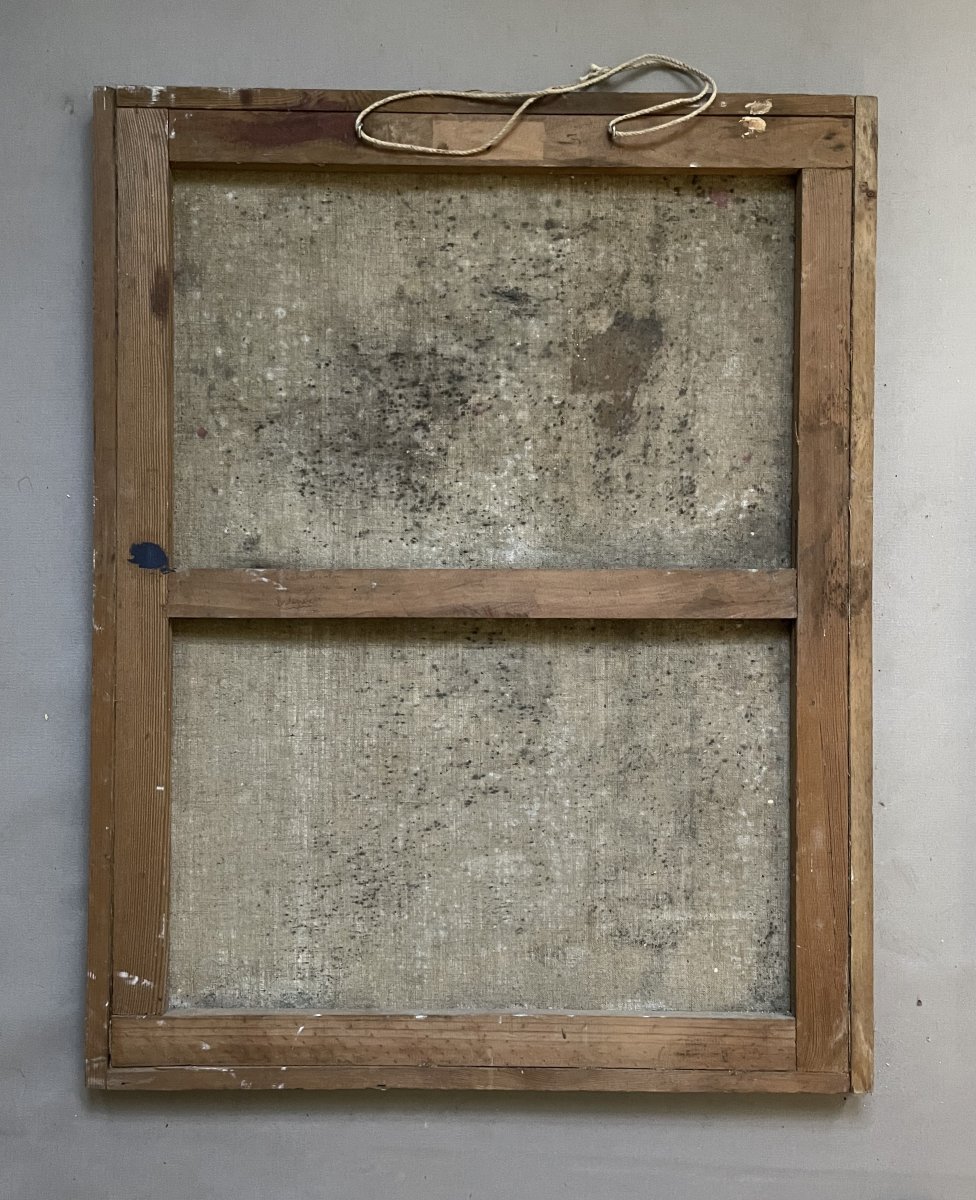 Abstraction, huile sur toile à restaurer, Monogramme JLP-photo-8