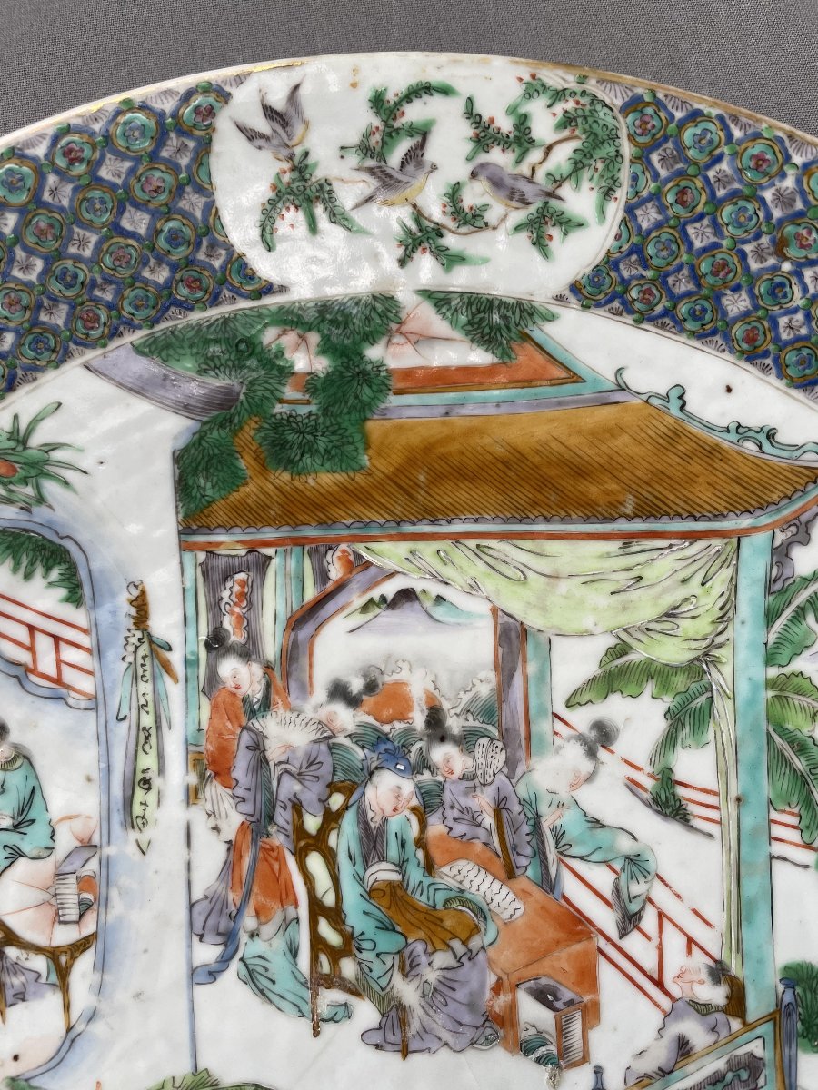 Large Dish, Famille Verte, China, 19th Century Or Earlier-photo-2