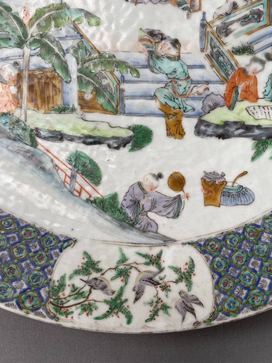 Large Dish, Famille Verte, China, 19th Century Or Earlier-photo-4