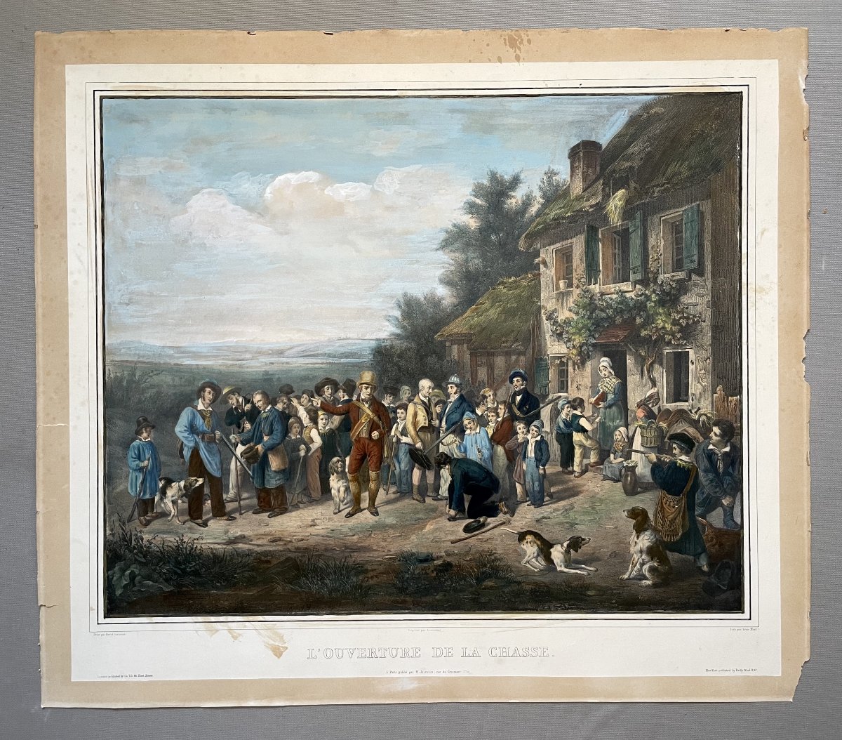 The Opening Of The Hunt, Watercolor Lithograph-photo-2
