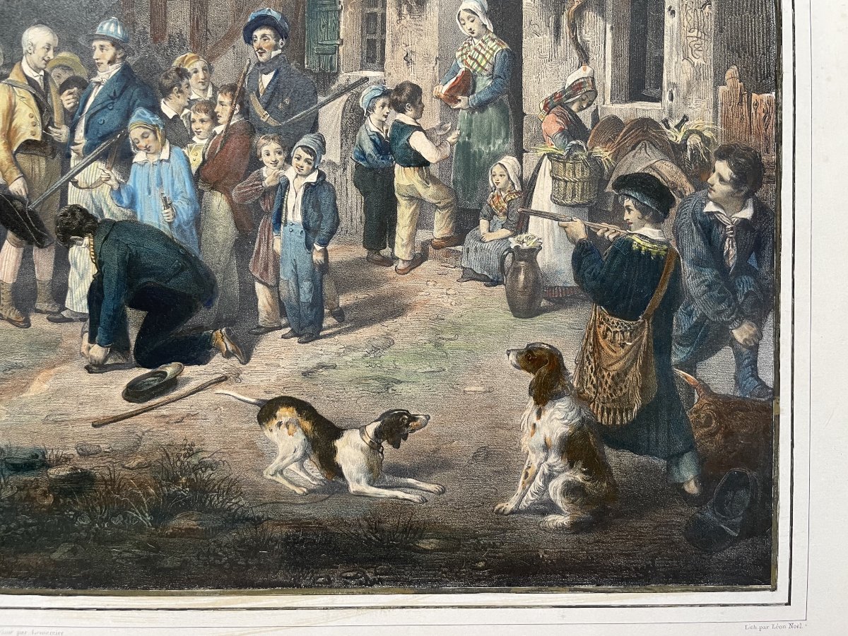 The Opening Of The Hunt, Watercolor Lithograph-photo-2