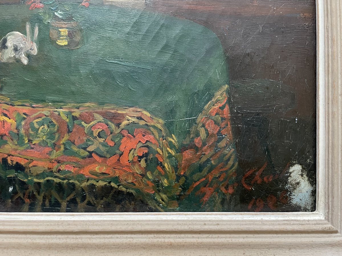 Little Girl In An Interior, Oil On Canvas, Signature To Be Identified-photo-3