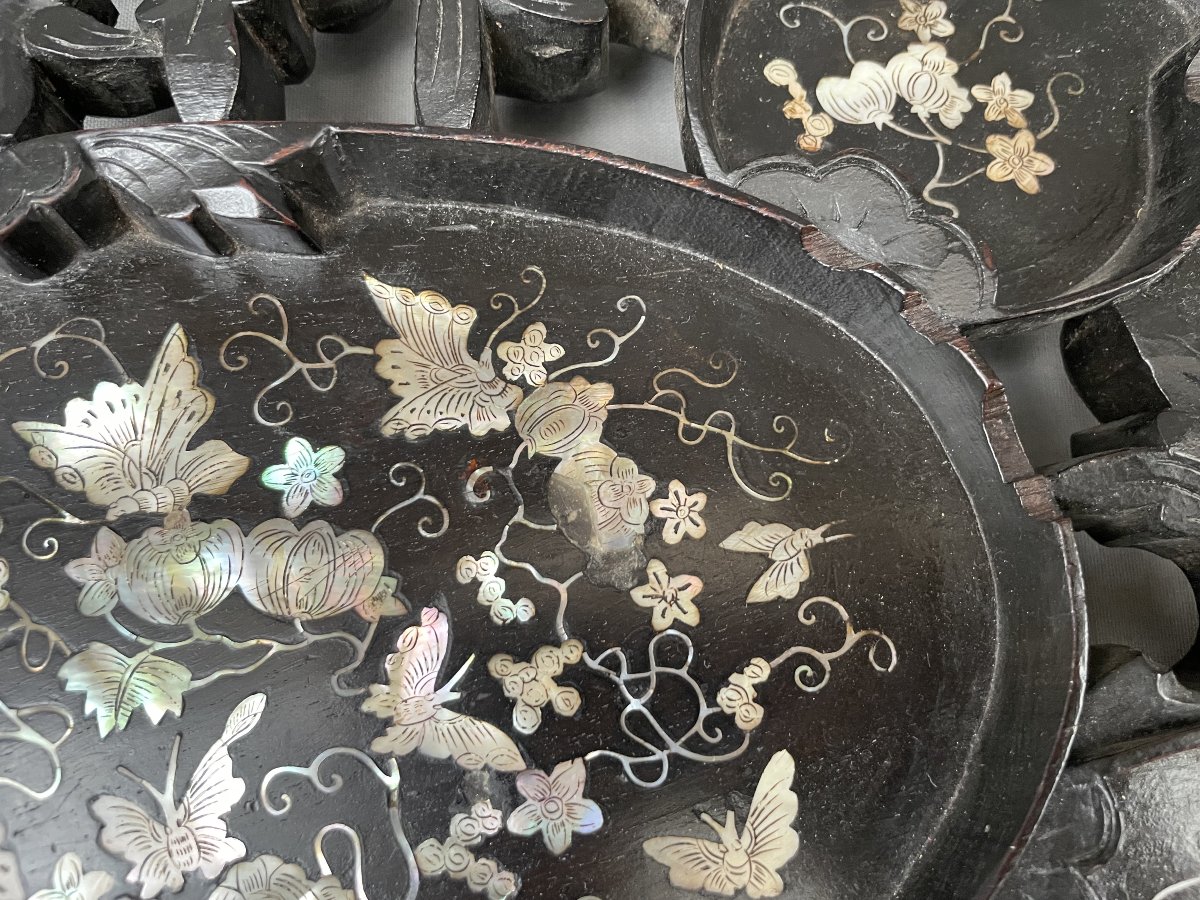 Indochina, Late 19th Century, Openwork Wooden Tray With Mother-of-pearl Inlays-photo-4