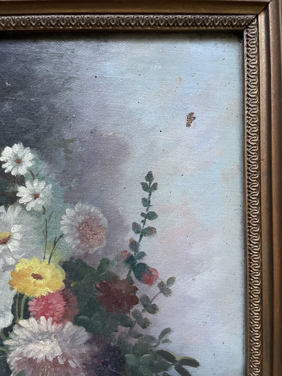 Fleurs, huile sur toile, XIXe-photo-3