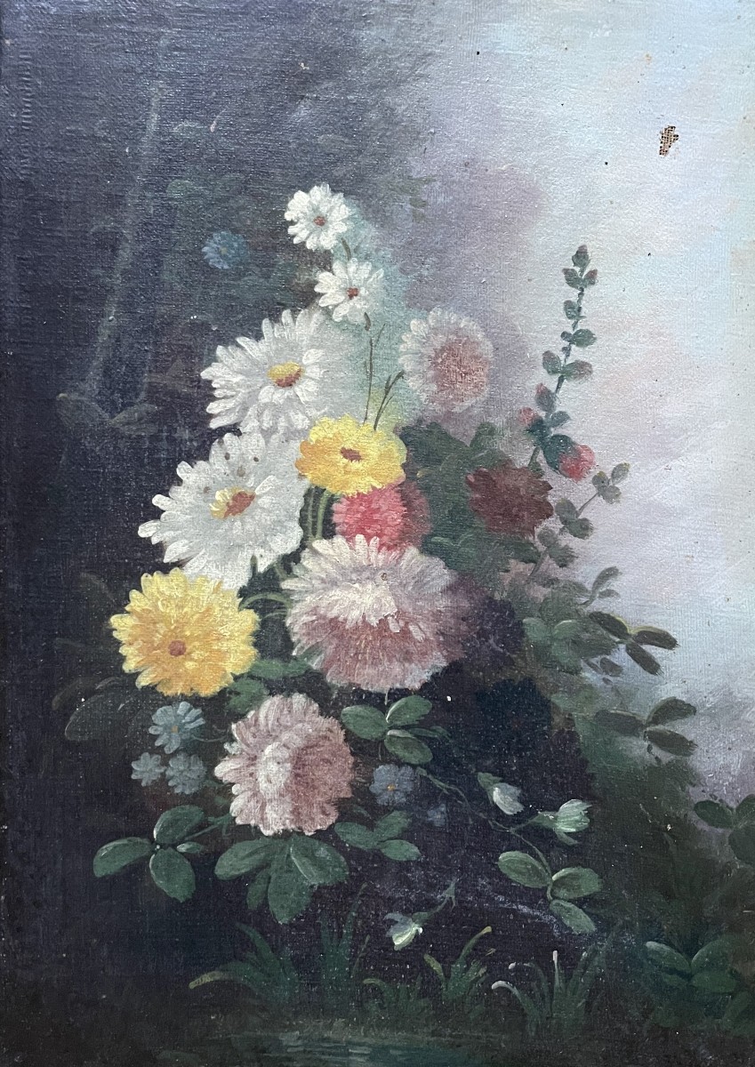 Fleurs, huile sur toile, XIXe