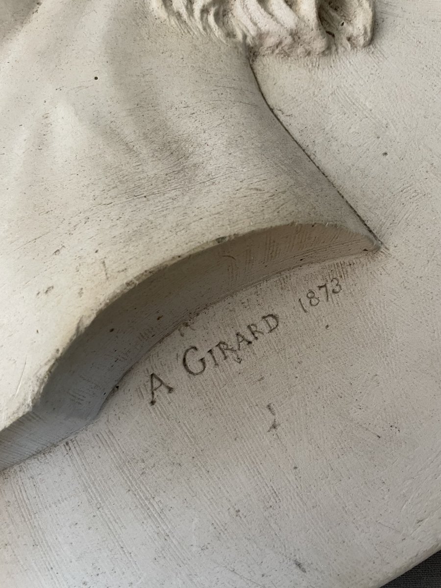 Profil en plâtre, médaillon signé A. Girard 1873-photo-2