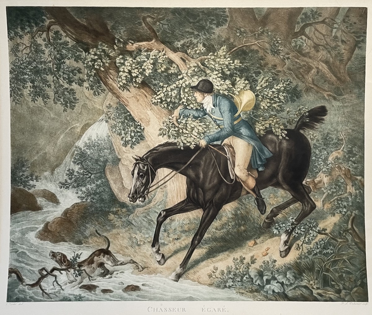 Chasseur égaré, gravure par Deboucourt d'après Vernet