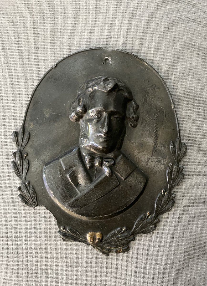 Patinated Metal Medallions, Bas-relief, Portraits Of Russian Poets-photo-2