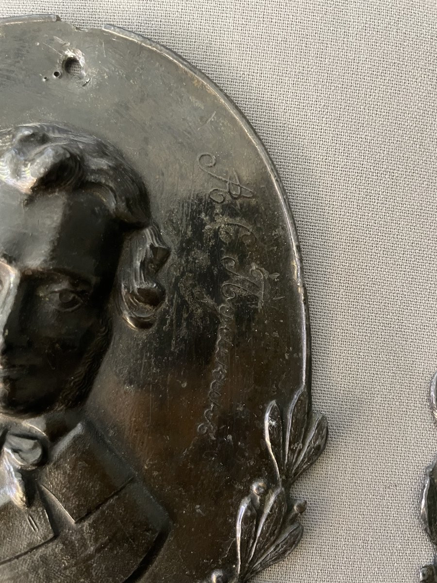 Patinated Metal Medallions, Bas-relief, Portraits Of Russian Poets-photo-3