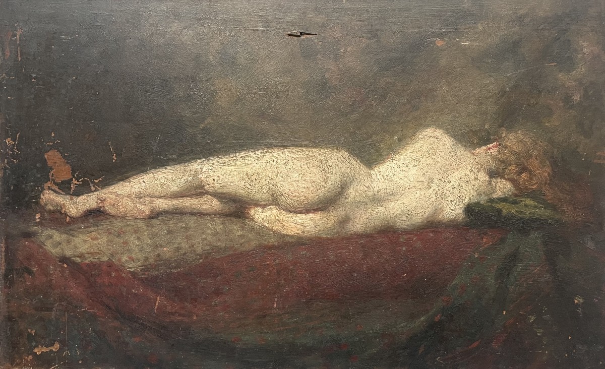 Nu féminin, huile sur panneau, signature à identifier