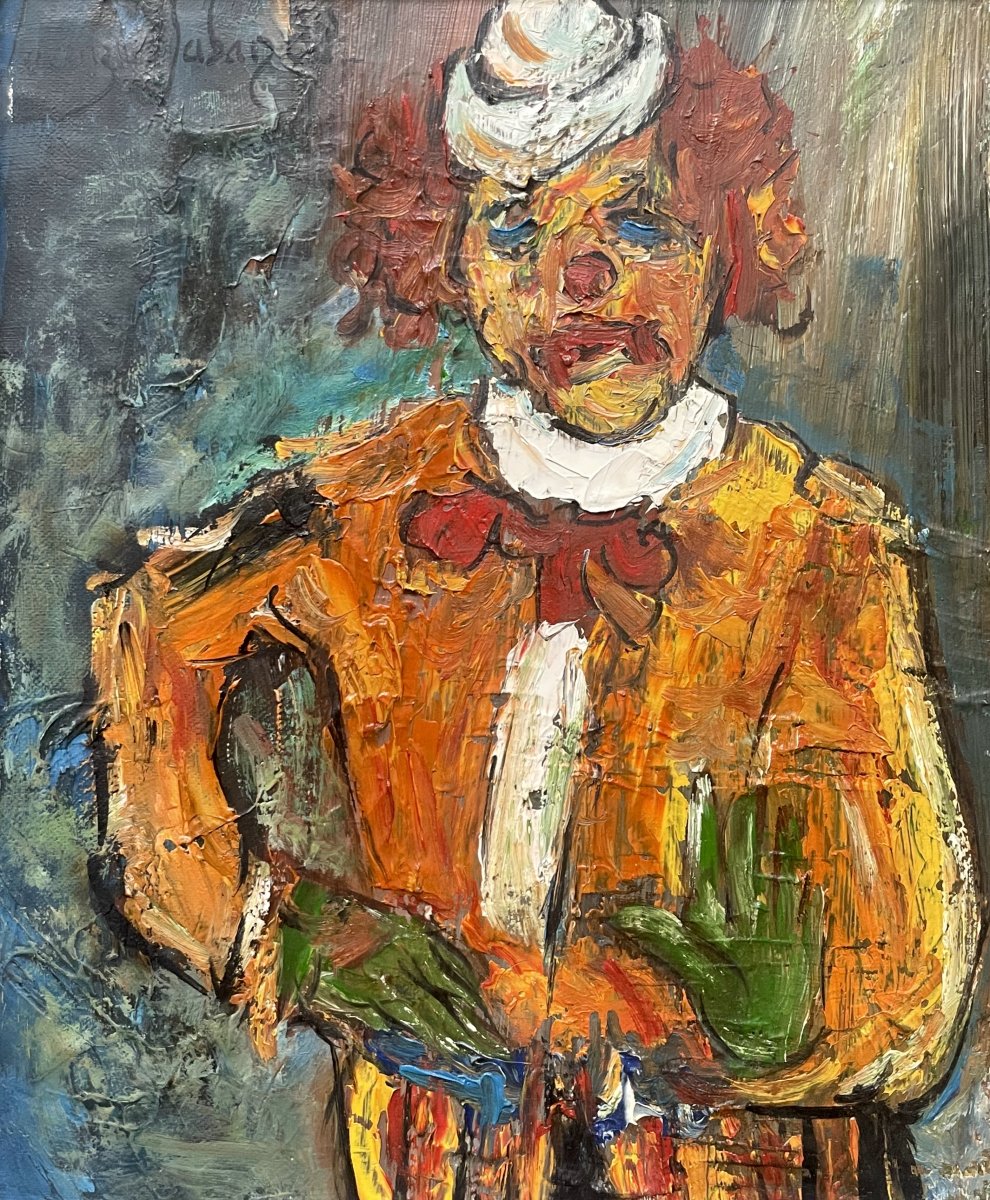 Jean-Louis LACAZE-LABAN, portrait de clown, huile sur toile-photo-2