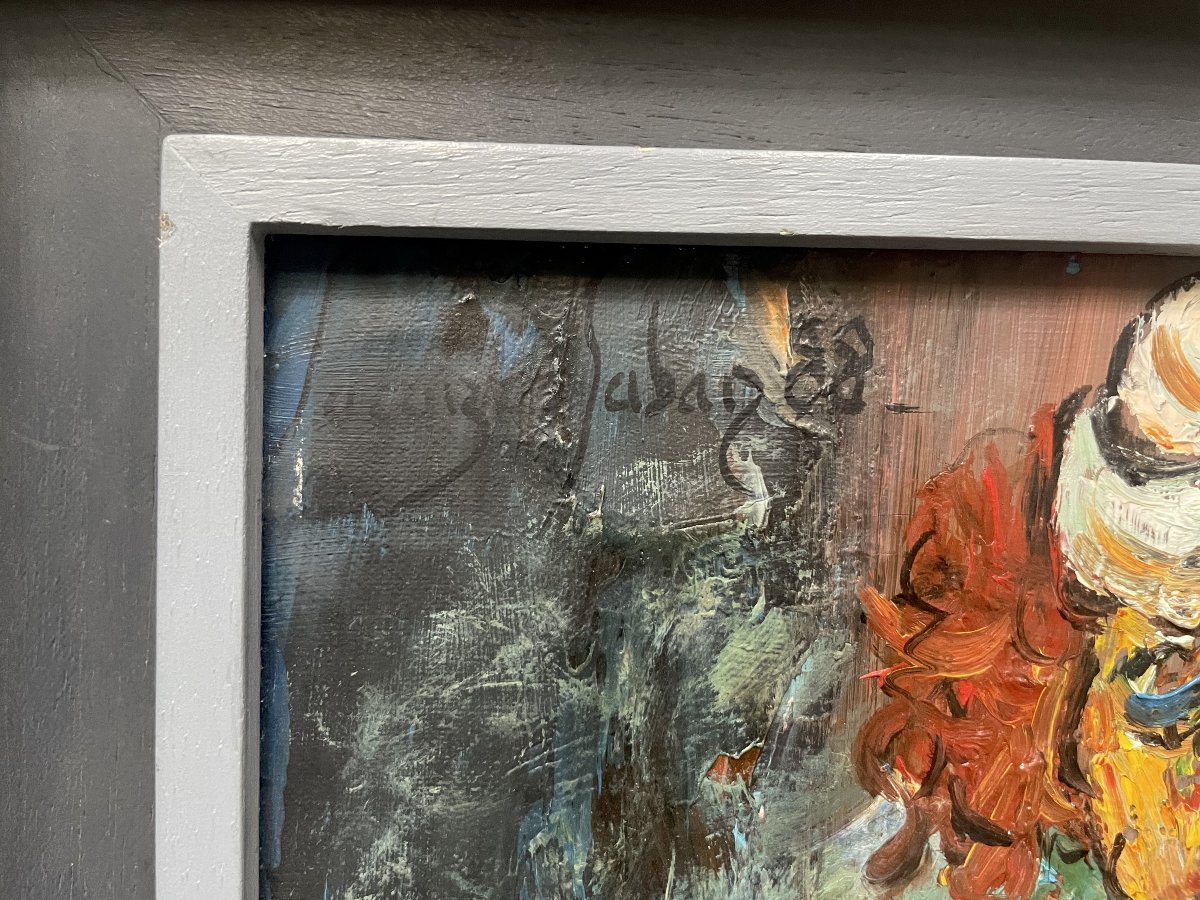 Jean-Louis LACAZE-LABAN, portrait de clown, huile sur toile-photo-3
