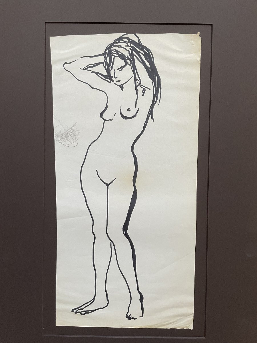 Female Nude, Felt-tip Pen Drawing-photo-2