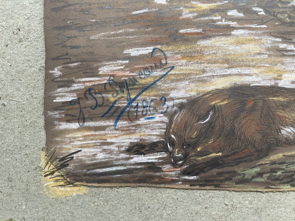 The Fox Hunt, Drawing Signed And Dated 1863-photo-3