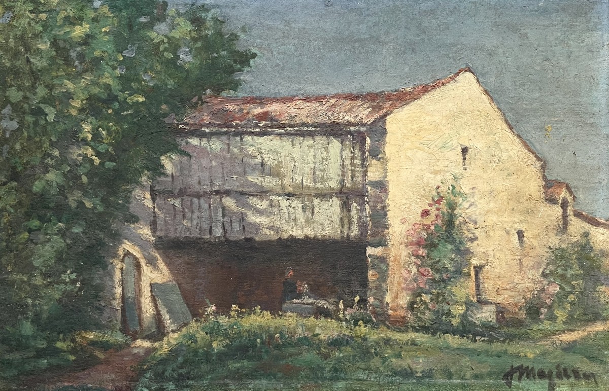 Figure In A Garden, Oil On Cardboard, Signature To Be Identified